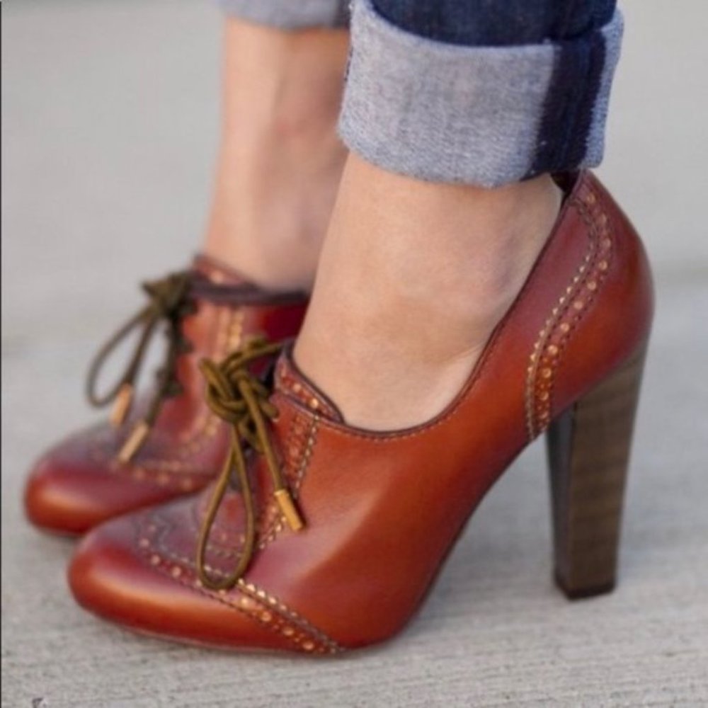 FSJ Oxford Vintage Retro Chunky High Heel Pumps